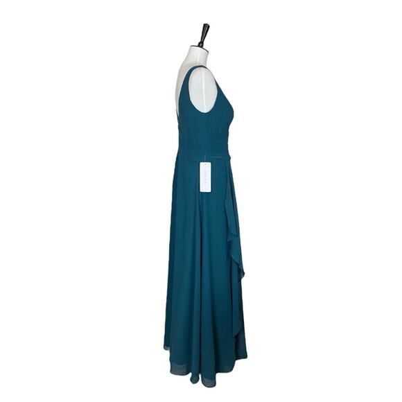 Azazie Kori New Bridesmaid Dress V-neck Chiffon Gown Peakcock Teal Women Size 6 - Picture 5 of 16
